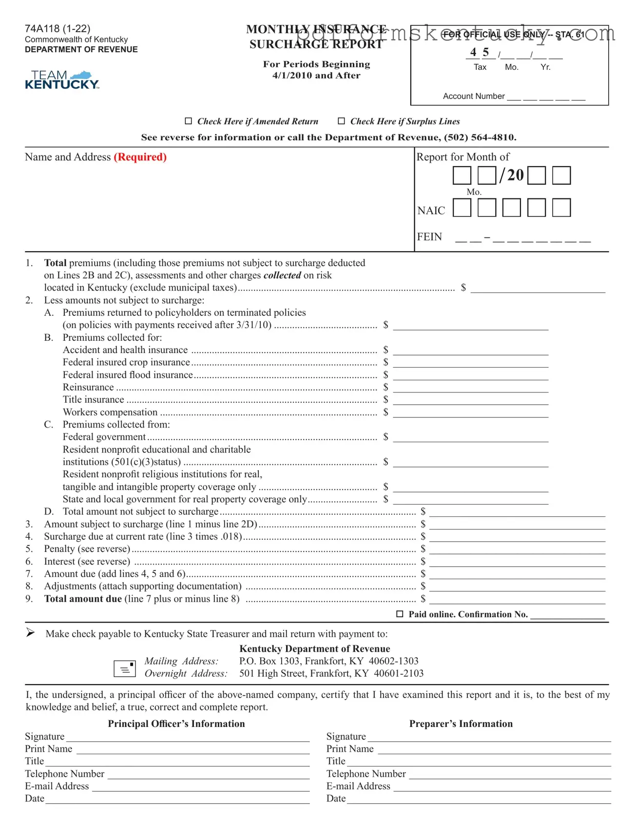 Download Kentucky 74A118 Template