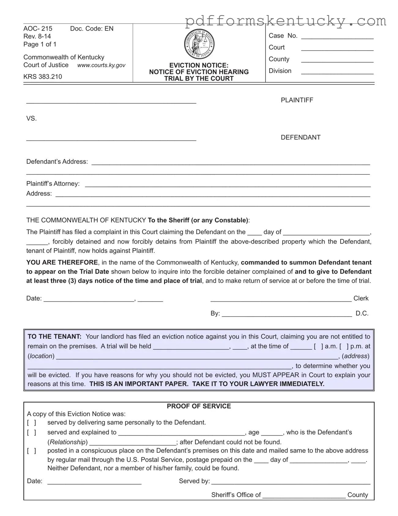 Download Kentucky Aoc 215 Template