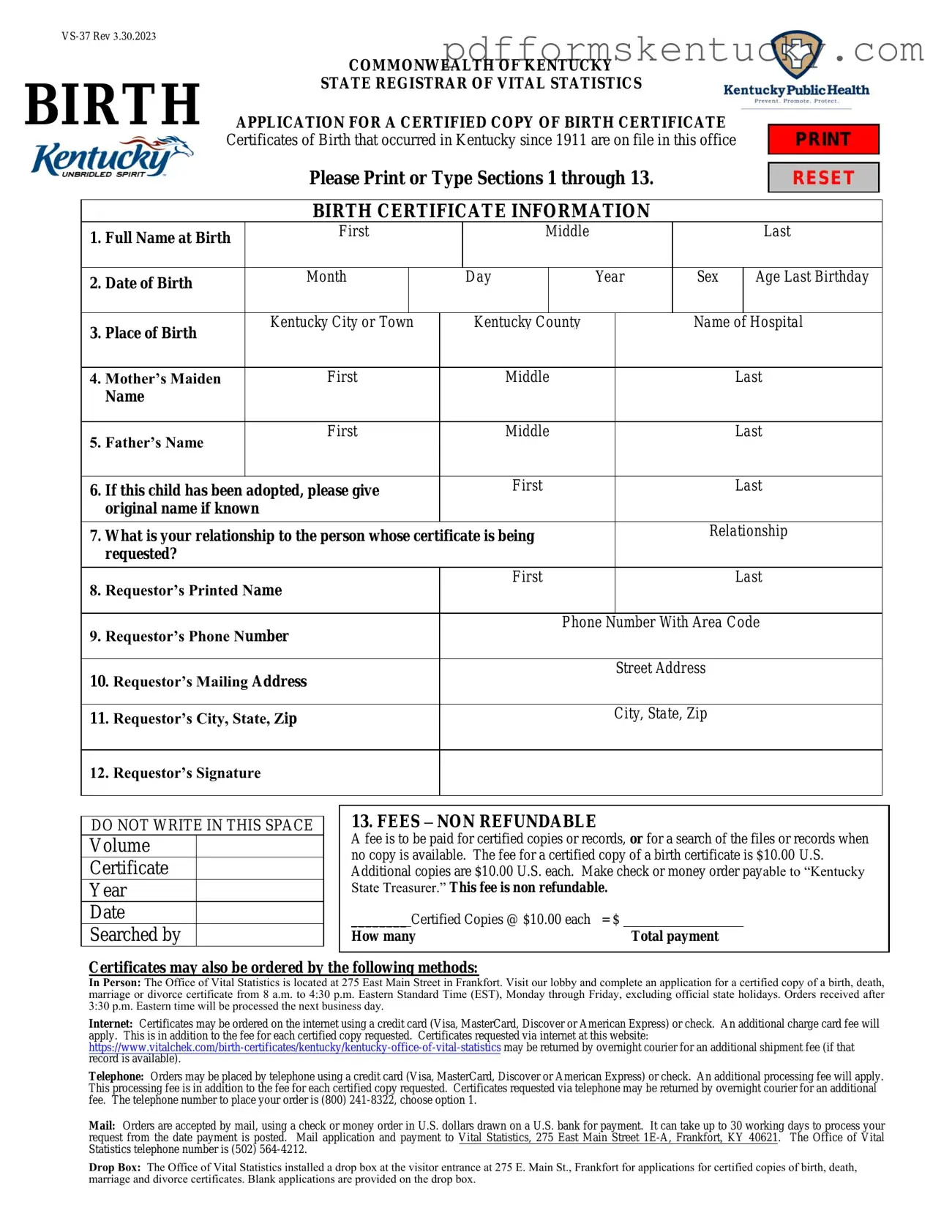 Download Kentucky Birth Certificate Template