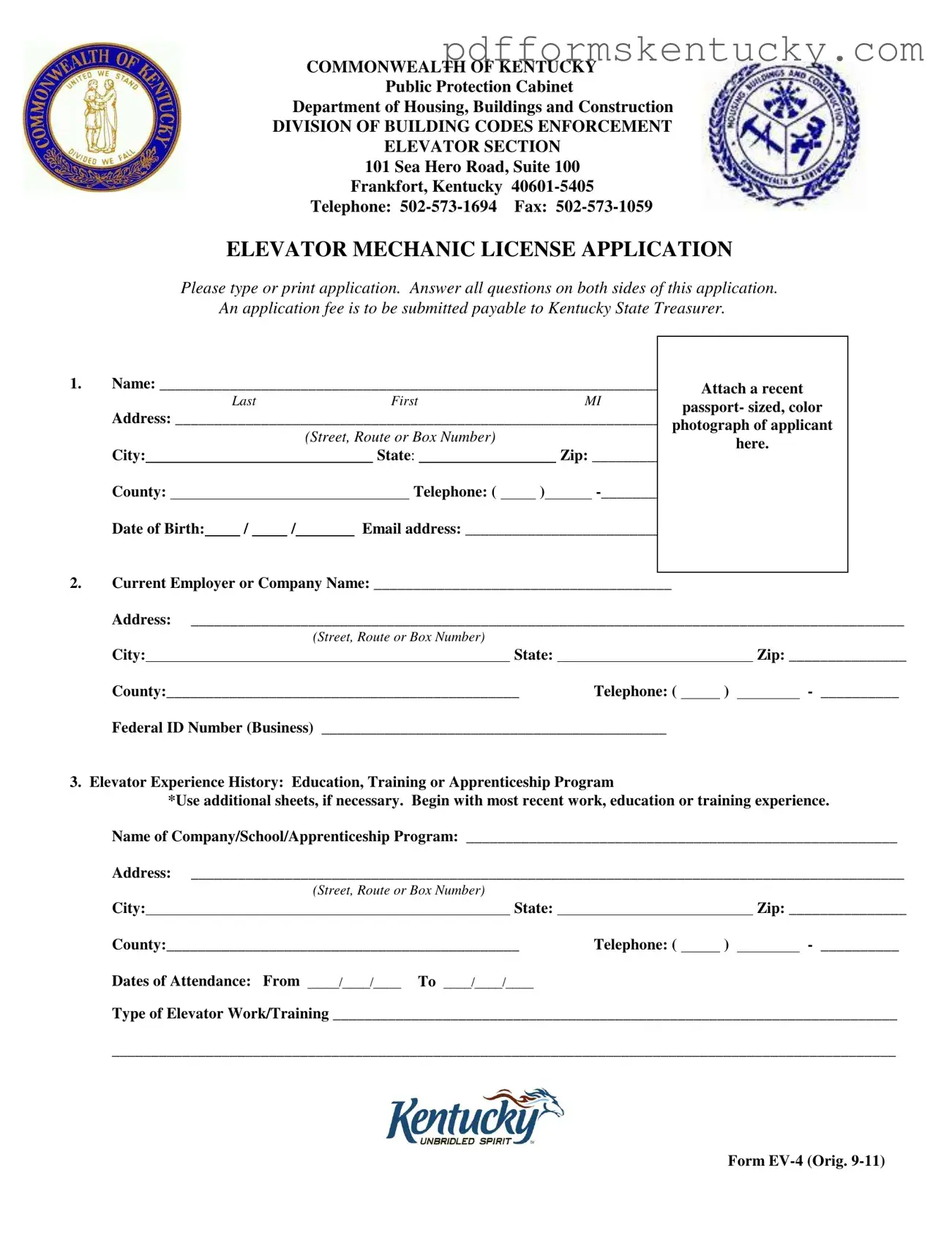 Download Kentucky Elevator Mechanic License Template
