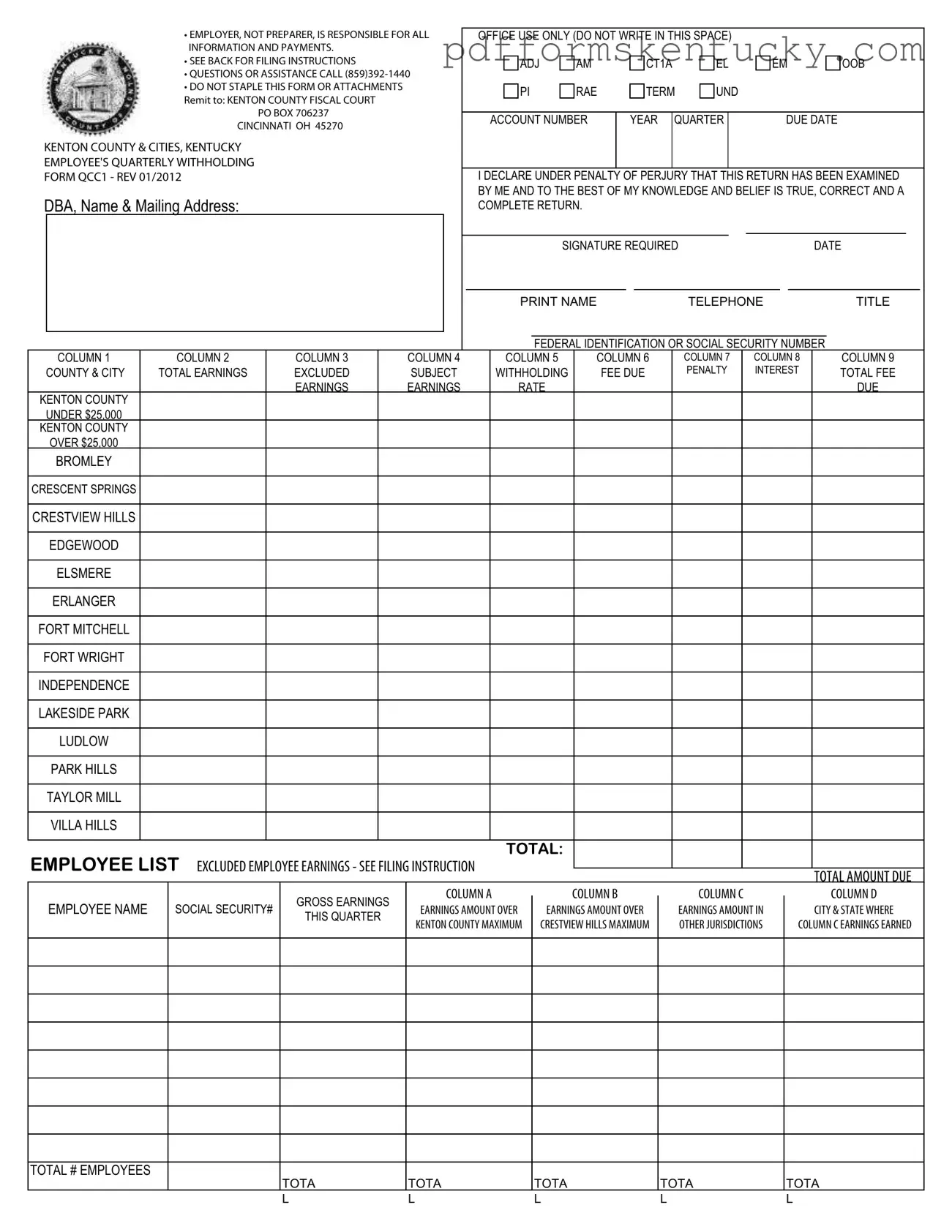 Download Kentucky Qcc1 Template