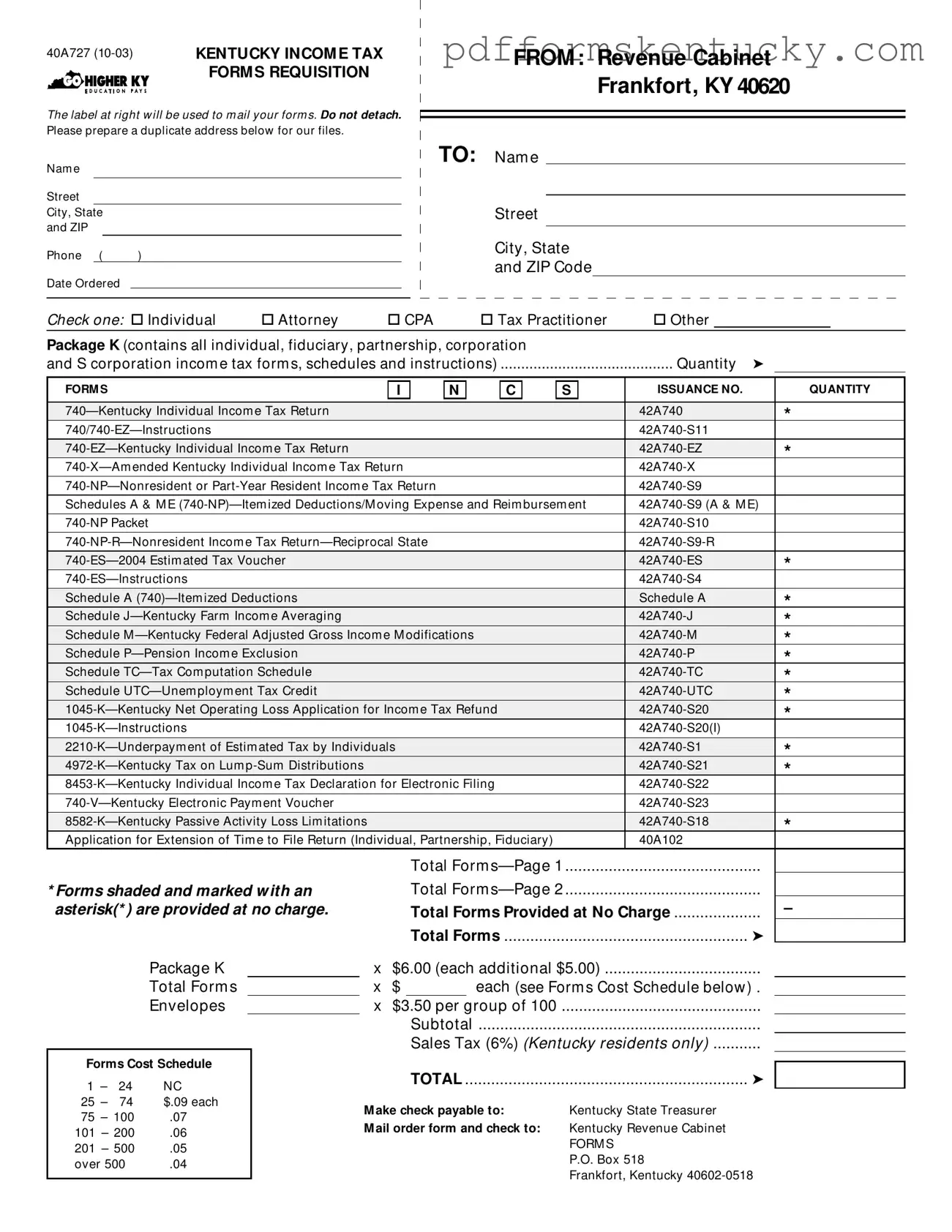 Download Kentucky Tax Requisition Template