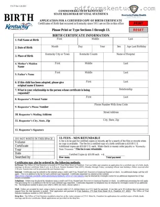 Download Kentucky Birth Certificate Template