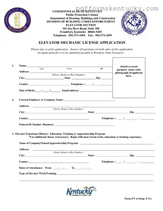 Download Kentucky Elevator Mechanic License Template