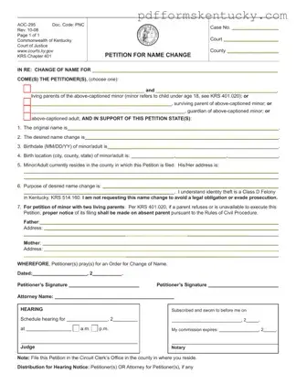 Download Kentucky Petition Name Change Template